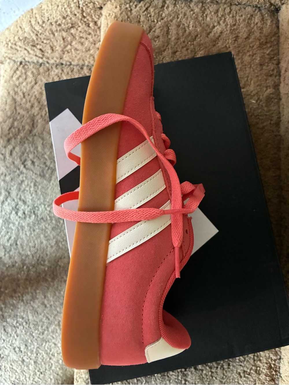 adidas VL Court 3.0 Women’s Coral Suede Sneakers with White Stripes (NIB)